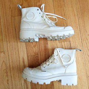 Palladium Pallabase Leather Chunky White Lace Up Lug Sole Military Boots
